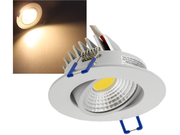 LED-Einbauleuchte "COB-5", 5W, 420lmALU, 3000K, 95°, Ø85xT47mm, Rahmen weiß