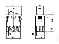 Mini-Wippenschalter McPower, 4-polig, rote Wippe, 250V /6,5A, Stellungen: EIN/AUS