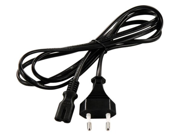 Euro-Netzkabel mit Doppelnutstecker, 1,5m, 0,75mm², schwarz