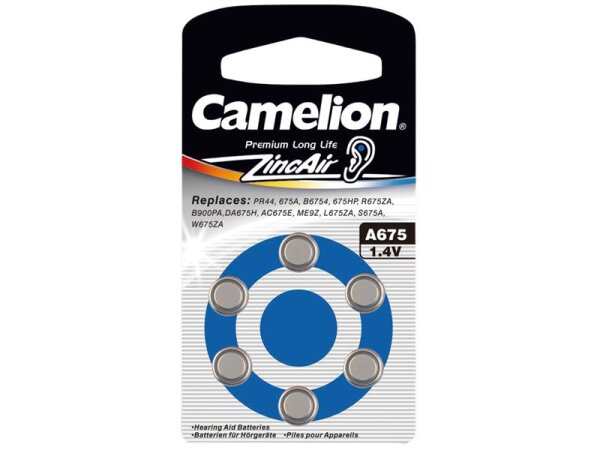 Knopfzelle CAMELION, A675, Zink-Luft, 6er-Blister