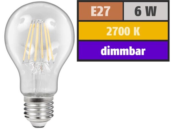 LED Filament Glühlampe McShine Filed, E27, 6W, 620 lm, warmweiß, dimmbar, klar