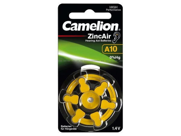 Knopfzelle CAMELION, A10, Zink-Luft, 6er-Blister