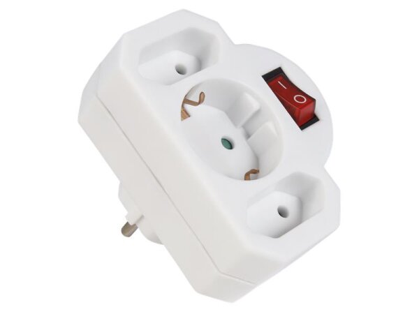 Steckdosenadapter McPower, 1x Schutzkontakt, 2x Euro, mit Schalter