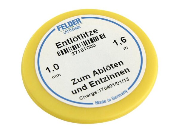 Entlötlitze FELDER, 1,0mm, mit halogenfreiem Flussmittel getränkte Kupferlitze, 1,60m Spule