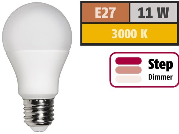 LED Glühlampe McShine, E27, 11W, 1.055 lm, 3000K, warmweiß, step dimmbar 100/50/10%