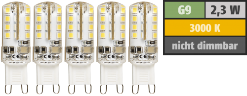 LED-Stiftsockellampe McShine Silicia, G9, 2,3W, 180 lm, warmweiß, 5er-Pack