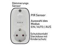 Zwischenstecker mit Bewegungsmelder100°, 8m Reichweite , 230V/1200W, s/w