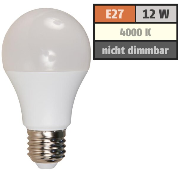 LED Glühlampe McShine, E27, 12W, 1050lm, 240°, 4000K, neutralweiß, Ø60x109mm