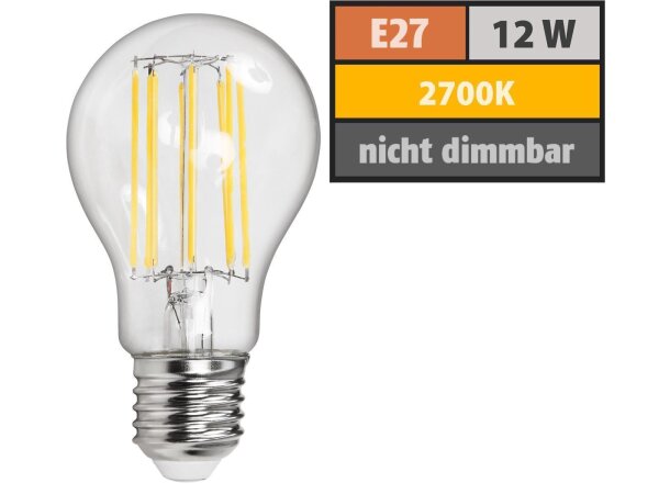 LED Filament Glühlampe McShine Filed, E27, 12W, 1521lm, warmweiß, klar