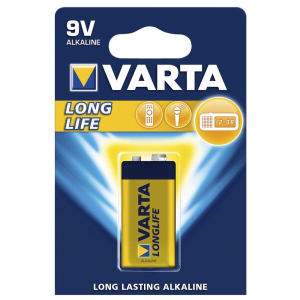 9V-Batterie VARTA LONGLIFE Alkaline, 1,5 V, 1er-Blister