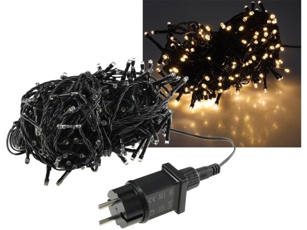 LED Aussen-Lichterkette "CT-ALK200" 20m warmweiß, Kabel schwarz, IP44, 200 LEDs