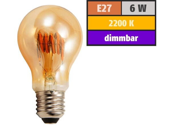 LED Filament Glühlampe McShine Retro E27, 6W, 490lm, goldenes Glas, dimmbar