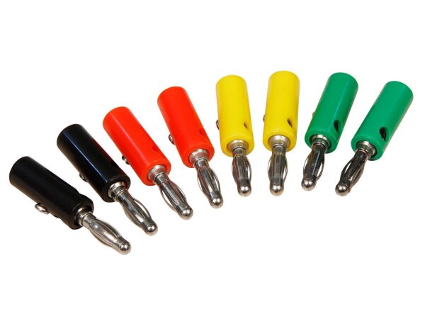 Bananenstecker-Set McPower, 4mm, Querloch, Druckfeder, 4 Farben, 8-teilig