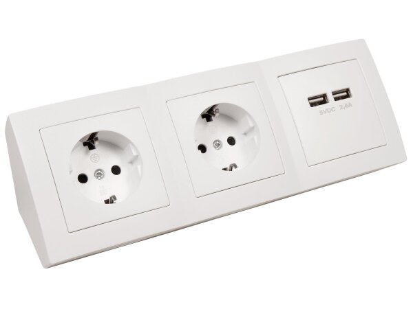 Steckdosenblock McPower Flair Aufbau, weiß, 2-fach Schutzkontakt + 2x USB