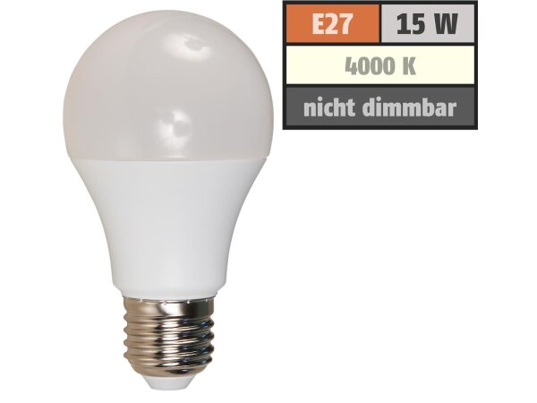 LED Glühlampe Premium, E27, 15W, 1550lm, 220°, 4000K, neutralweiß, Ø60x118mm