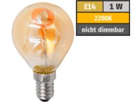 LED Filament Tropfenlampe McShine Retro E14, 1W, 90lm, warmweiß, goldenes Glas