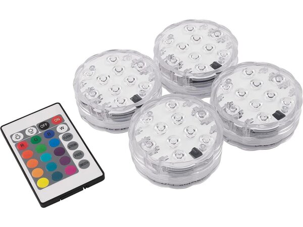 LED-RGB-Unterwasserleuchte McShine, IP68 - wasserdicht, Fernbedienung, 4er-Set