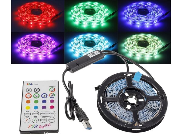 RGB LED-Stripe Set 3,5m + MiniControllerFarbwechsel, IR-FB + App-Control, IP20