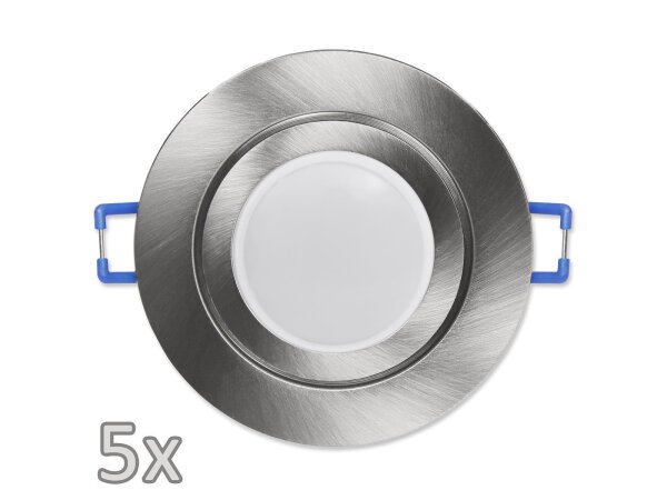 Einbauleuchten-Set McShine, 5xRahmen, 5xLED-Modul, 7W, 608Lumen, 230V, Edelstahl