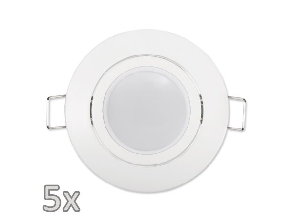 Einbauleuchten-Set McShine, 5xRahmen, 5xLED-Modul, 7W, 608lm, 230V, weiß