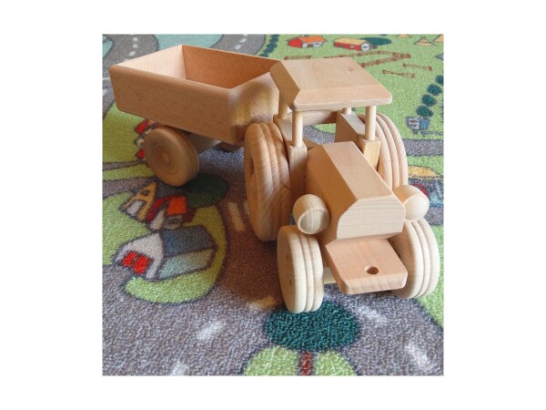 Trecker, mit Anhänger aus Holz 34 cm