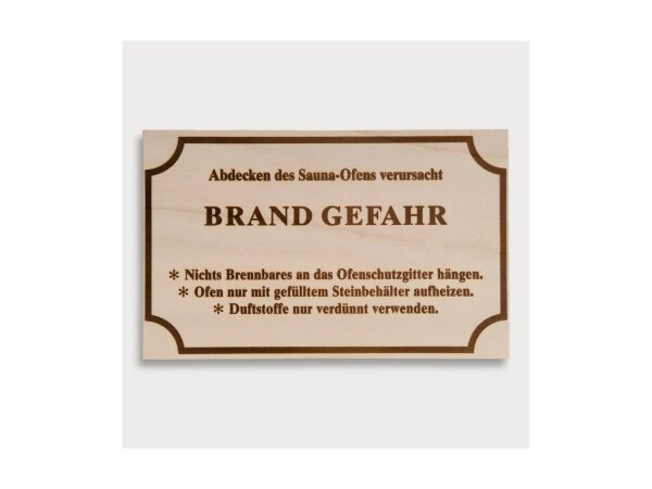 Brandgefahrschild, deutsch, 2-fach gebohrt aus Holz 23,4 cm