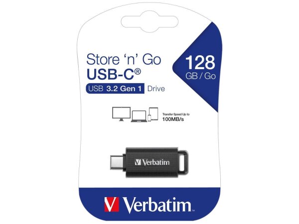 USB-C 3.2 Stick Verbatim, 128GB Speicher, Store n Go, Typ C,Schiebemechanismus