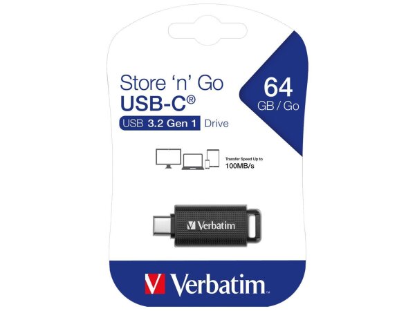 USB-C 3.2 Stick Verbatim, 64GB Speicher, Store n Go, Typ C, Schiebemechanismus