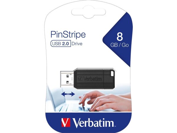 USB 2.0 Stick Verbatim, 8GB Speicher, PinStripe, Schiebemechanismus