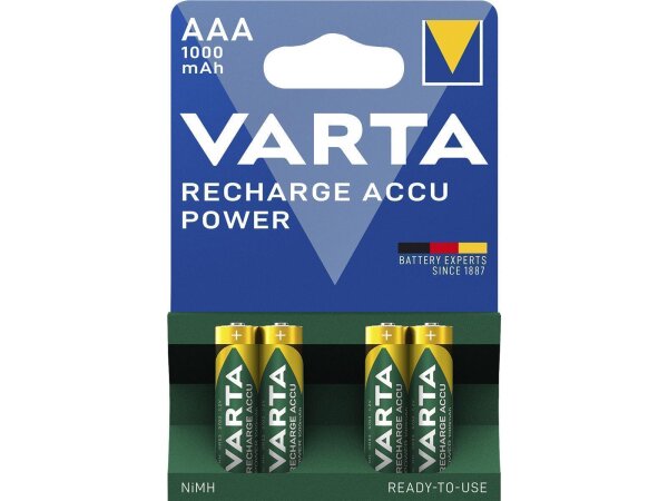 Micro-Akku VARTA, Typ AAA, NiMH-Akku, HR03, 1,2V/1000 mAh, Pre-charged, 4er Pack