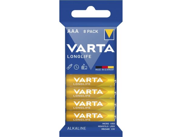 Micro-Batterie VARTA Longlife, Alkaline, Typ AAA, LR06, 1,5V, 8er Pack