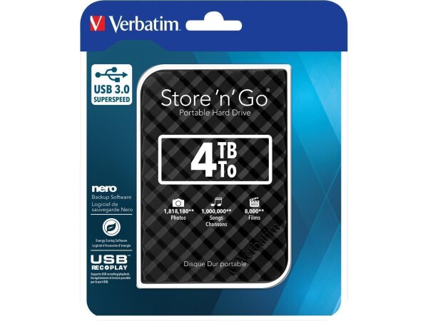 Externe Festplatte Store n Go Verbatim, 4 TB Speicher, USB 3.0, inkl. Kabel