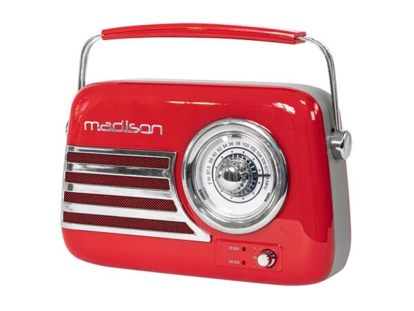 Tragbares Nostalgie Radio FREESOUND-VR40R mit Bluetooth, USB & FM 30W, rot