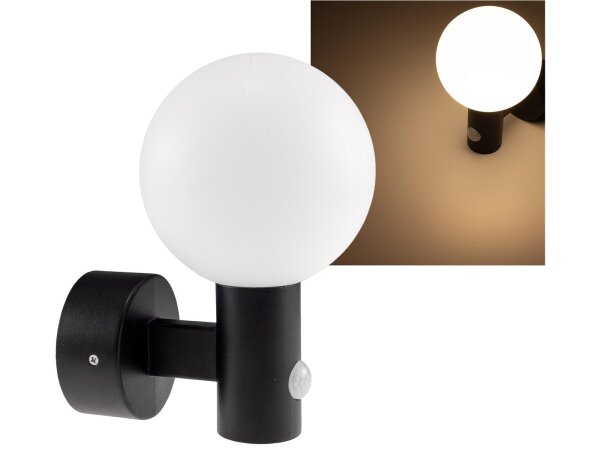 LED Wandleuchte "LAMU" mit PIR-Sensor IP65, 15W, schwarz, 3000k / warmweiß