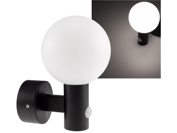 LED Wandleuchte "LAMU" mit PIR-Sensor IP65, 15W, schwarz, 4000k / neutralweiß