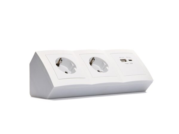 Steckdosenblock McPower Flair Aufbau, weiß,  2-fach Schutzkontakt + 2x USB A+C